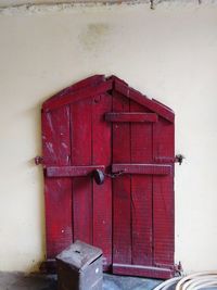 Close-up of closed red door
