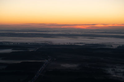 High angle view of dramatic sky during sunset