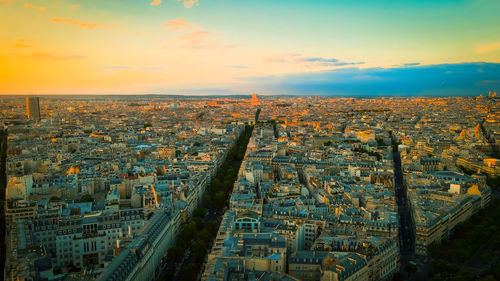 High angle view of cityscape against sky during sunset,france