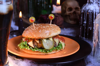 The monster burger will definitely lift your spirits and is the perfect snack for a halloween party
