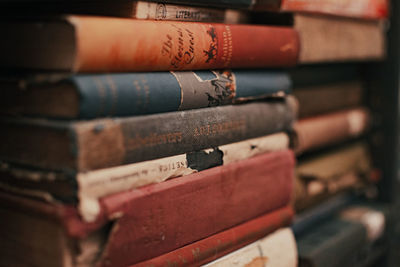 Close-up of books on shelf