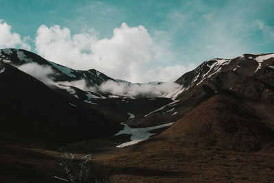 Scenic view of snowcapped mountains against sky