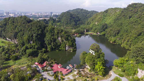 Aerial view of gunung lang park, tourism spot in ipoh, malaysia