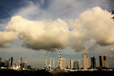 City skyline against cloudy sky
