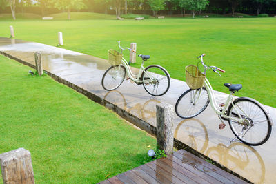 Bicycle parked on field