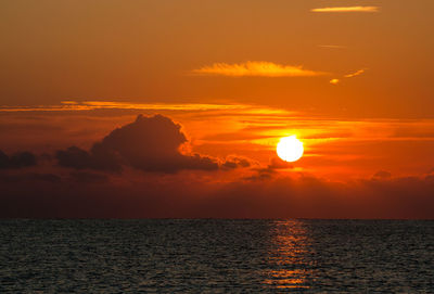 Scenic view of sea against orange sky