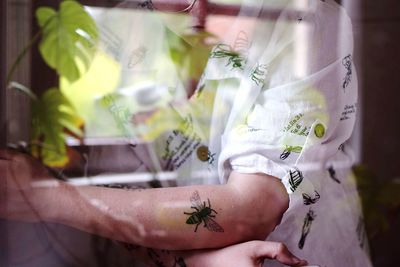 Close-up of couple holding plant