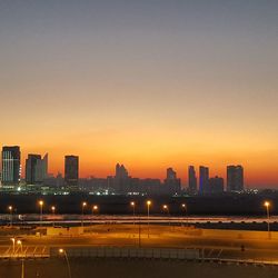 City skyline at sunset