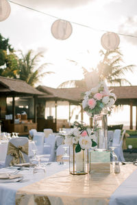 Potted plant on table in restaurant