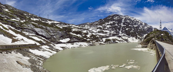 Scenic view of snowcapped mountains against sky during winter