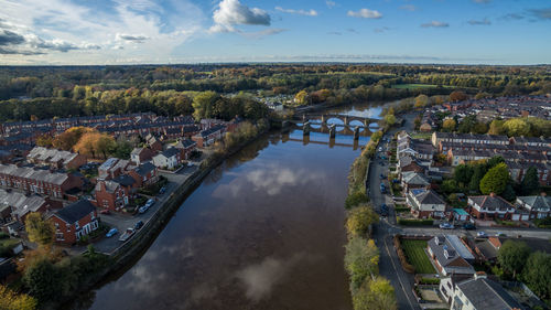 Panoramic view of river and city against sky