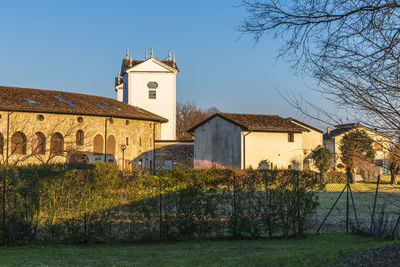 View of buildings against clear sky