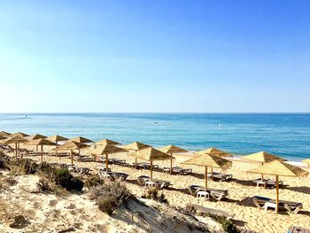 Scenic view of beach against clear sky