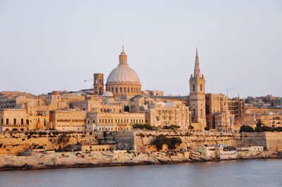 Waterfront panoramic view of maltas capital valetta with its basilica and harbour