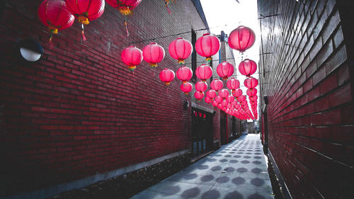 Red lanterns hanging on buildings