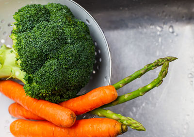 High angle view of vegetables on table