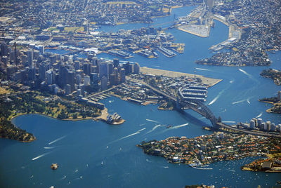 High angle view of city buildings