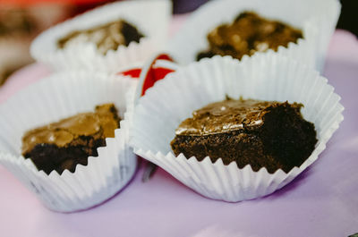 Close-up of chocolate cake in plate