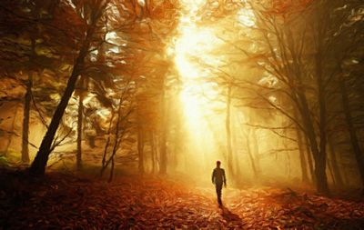 Man walking in forest during autumn