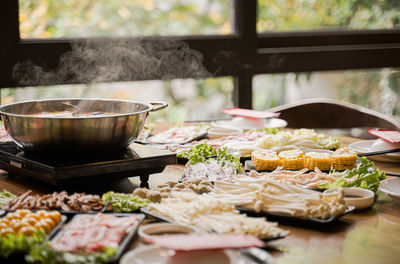 Close-up of food on barbecue grill