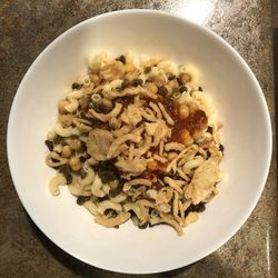 High angle view of breakfast served in plate