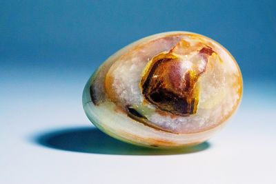 Close-up of lemon slice on table