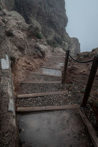 Low angle view of steps leading towards mountain