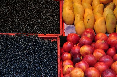 High angle view of fruits for sale at market