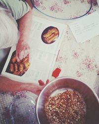 High angle view of breakfast on table