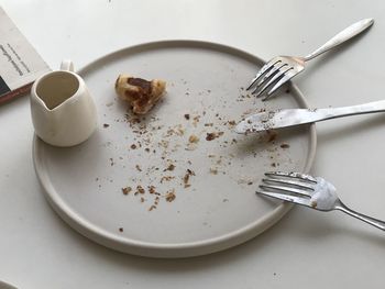 High angle view of breakfast on table