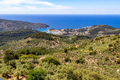 Scenic view at port de soller on balearic island mallorca, spain