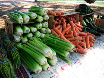 High angle view of vegetables for sale at market stall