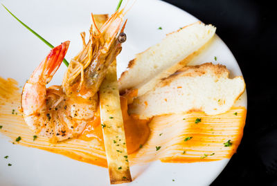 High angle view of food in plate on table