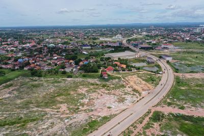 High angle view of townscape against sky