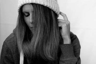 Close-up portrait of a young woman