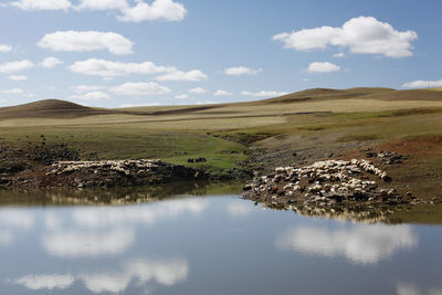 Scenic view of lake against sky