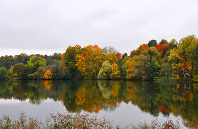 Reflection of trees in lake against sky during autumn