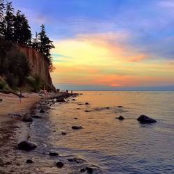 Scenic view of sea at sunset