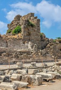 Side, turkey 18.07.2021. ruins of the ancient city of side in antalya province of turkey