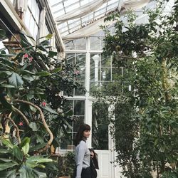 Woman standing in greenhouse