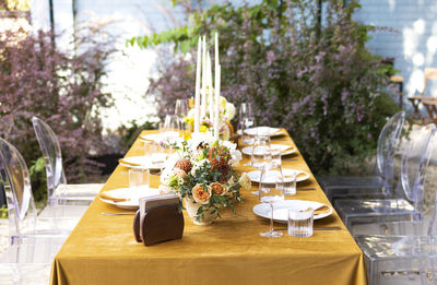 High angle view of place setting on table