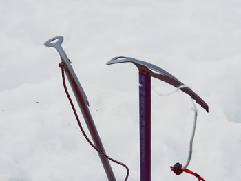 Close-up of snow on metal structure