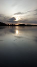 Scenic view of lake against sky during sunset