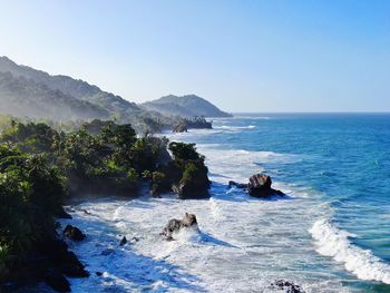 Scenic view of sea against clear sky