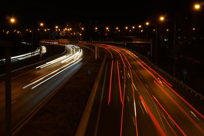 Light trails on road at night