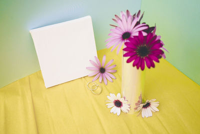 High angle view of flowers on table