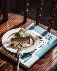 High angle view of dessert on table