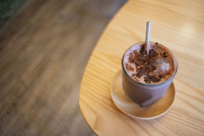 High angle view of coffee on table