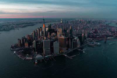 New york city at sunset as seen from a helicopter 