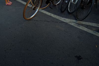 Low section of bicycle on road